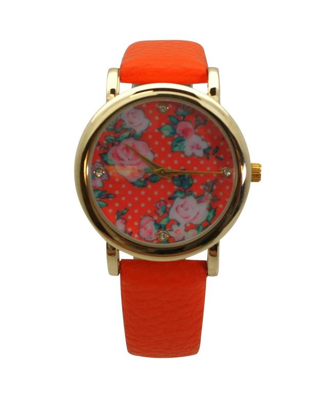 Olivia Pratt Solid Colors with Flowers Details Women Watch - Orange Product Image