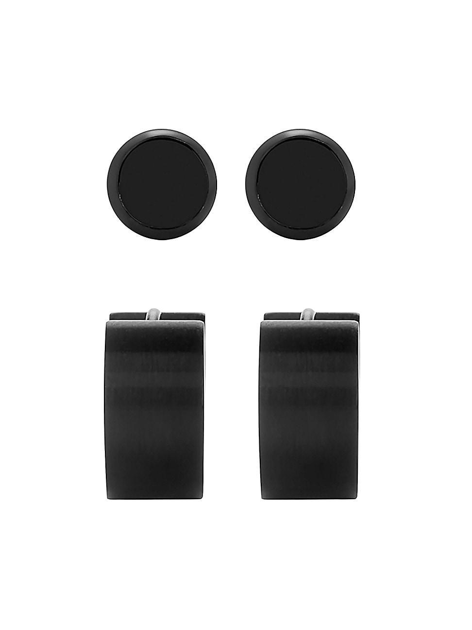 Mens Black Stainless Steel Studs & Hoops Earrings Set Product Image