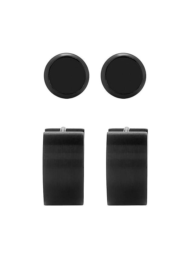 Mens Black Stainless Steel Studs & Hoops Earrings Set Product Image