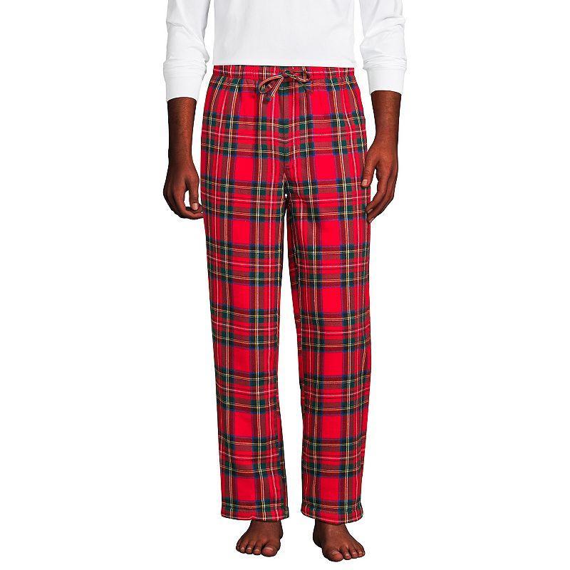 Big & Tall Lands End Plaid Sherpa-Lined Flannel Pajama Sleep Pants, Mens Dark Red Product Image