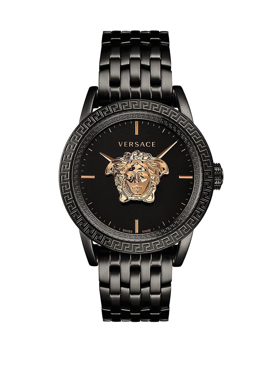 Versace Mens Swiss Palazzo Empire Black Ion-Plated Stainless Steel Bracelet Watch 43mm - Black Product Image