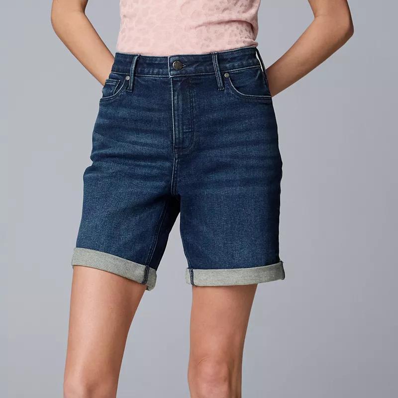 Womens Simply Vera Vera Wang High Rise Cuffed Shorts Dark Blue Niyah Product Image