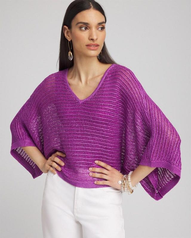 V-Neck Sequin Knit Poncho Product Image