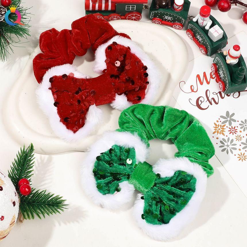 Christmas Velvet Bow Hair Scrunchie (Various Designs) Product Image