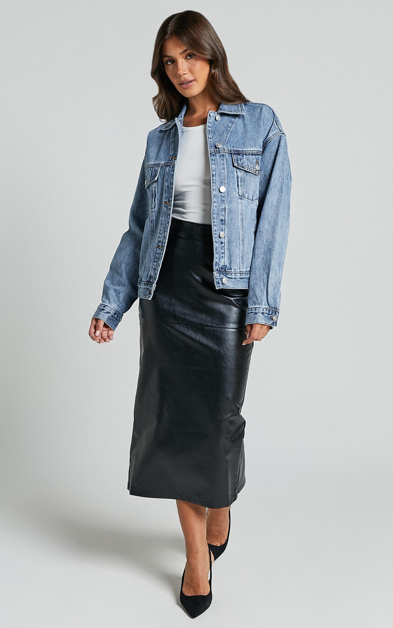 Lindsey Jacket - Long Sleeve Denim Jacket in Mid Blue Wash Product Image