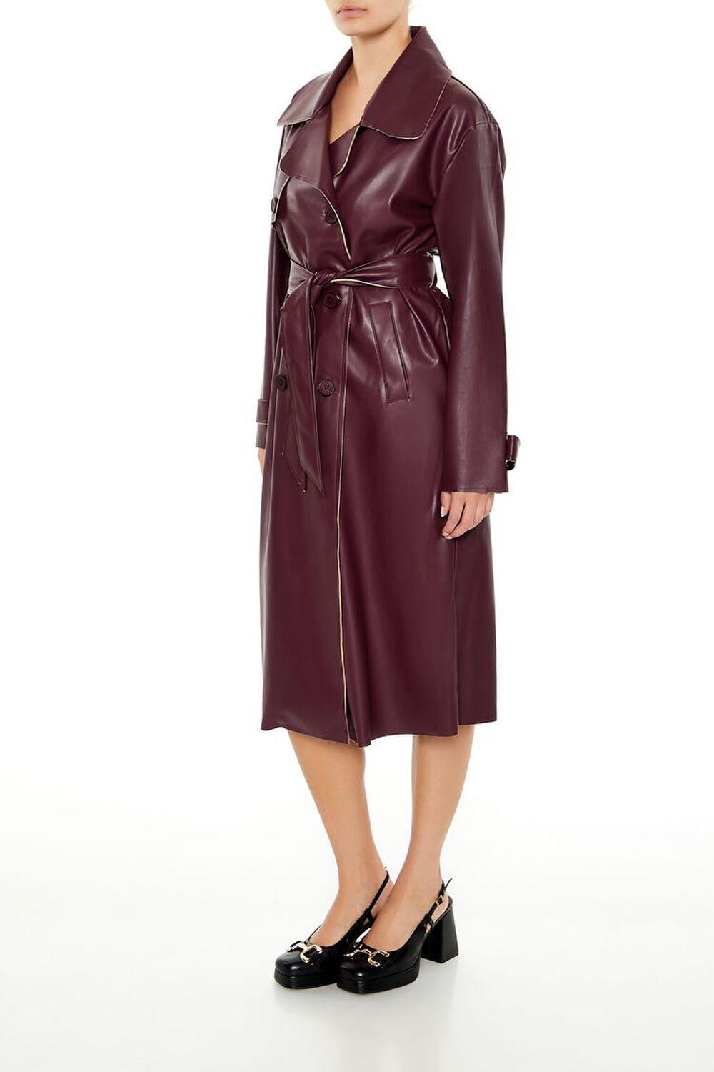 Faux Leather Notched Trench Coat | Forever 21 Product Image