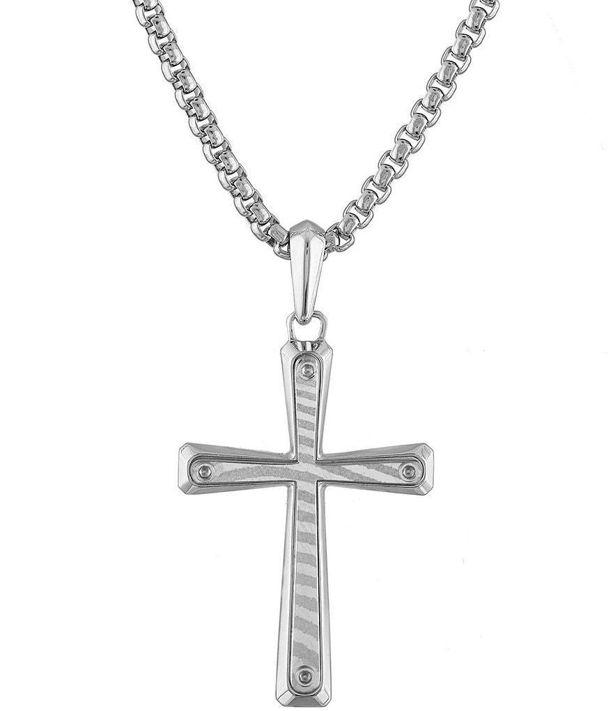 Bulova Men's Sterling Silver Cross Long Pendant Necklace Product Image