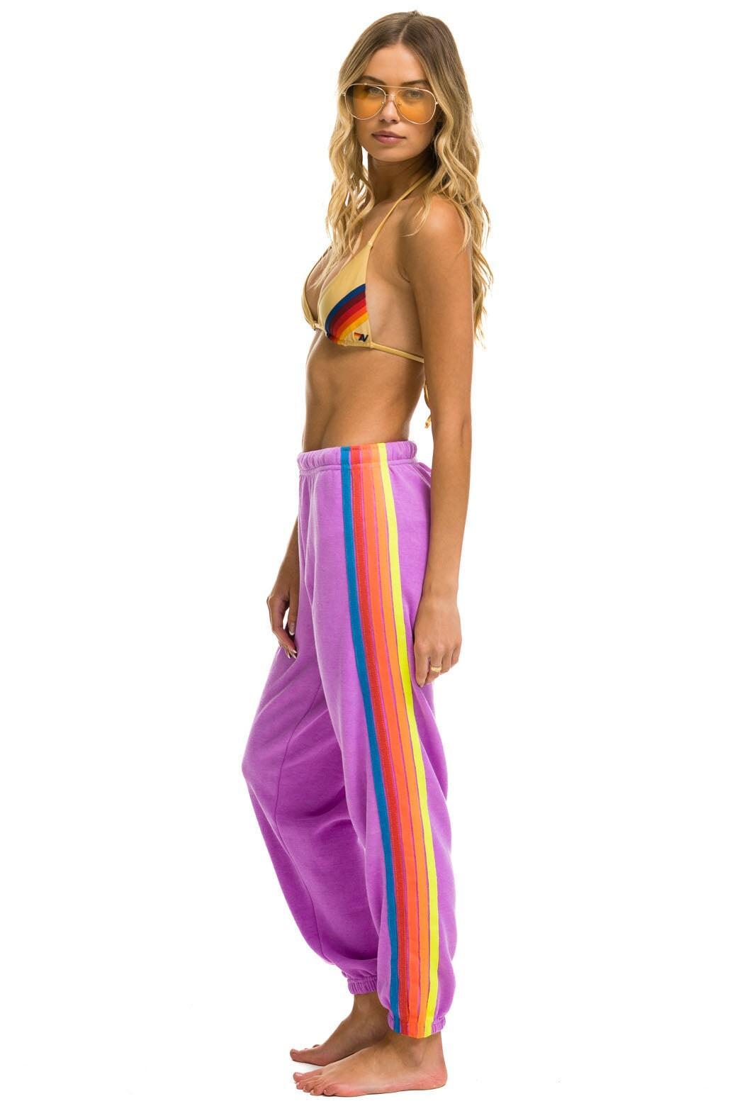 5 STRIPE SWEATPANTS - NEON PURPLE // NEON RAINBOW Female Product Image