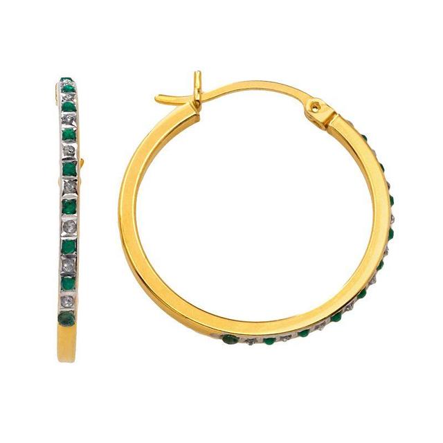 18k Gold-Over-Silver Emerald Hoop Earrings, Womens Product Image