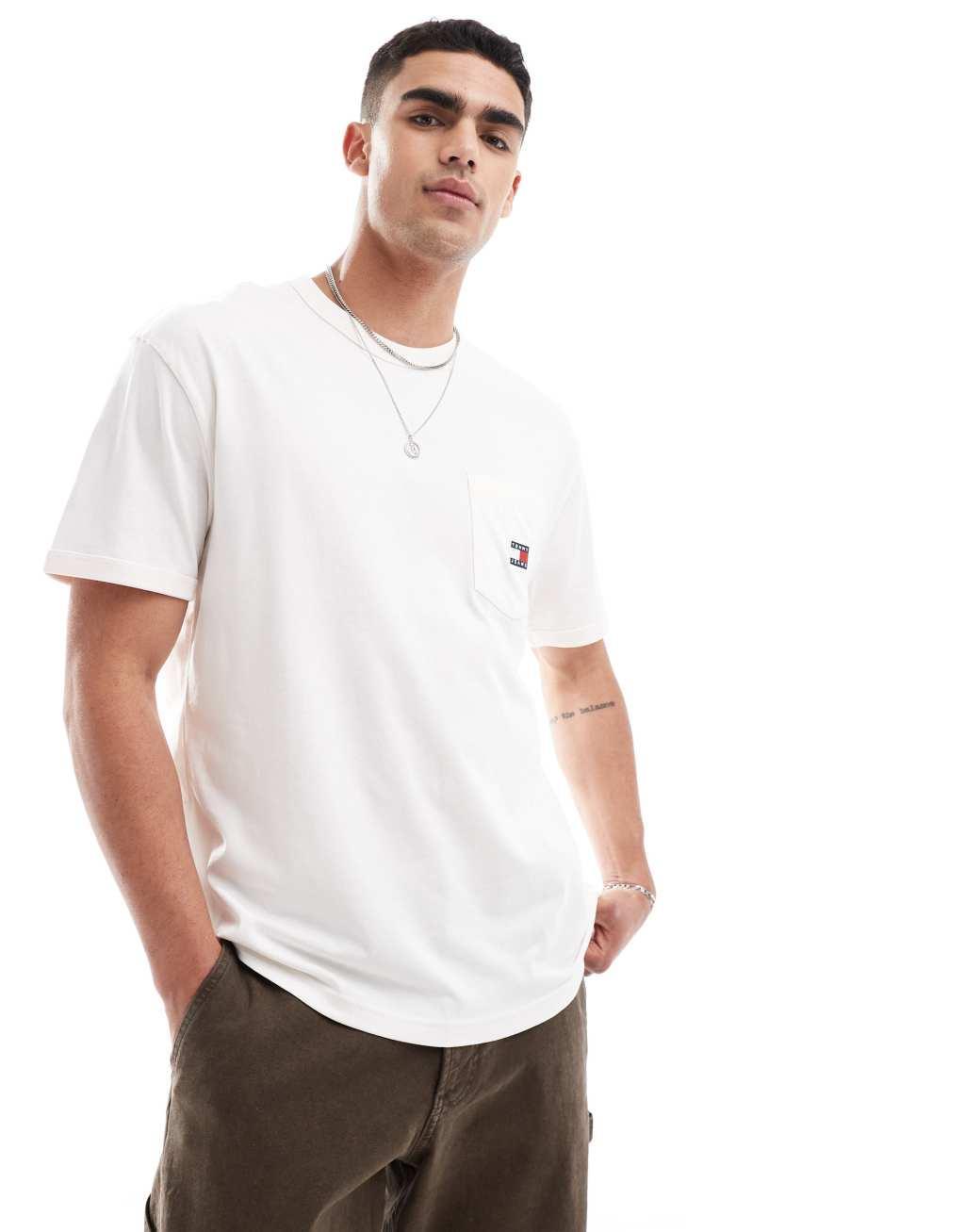 Tommy Jeans badge logo pocket t-shirt in white product image