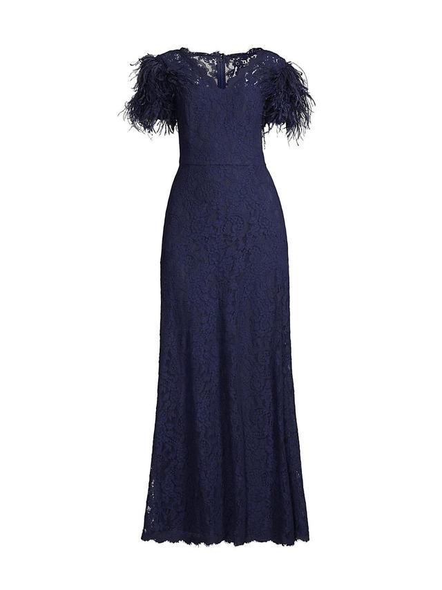 Womens Lace & Feather V-Neck Gown Product Image