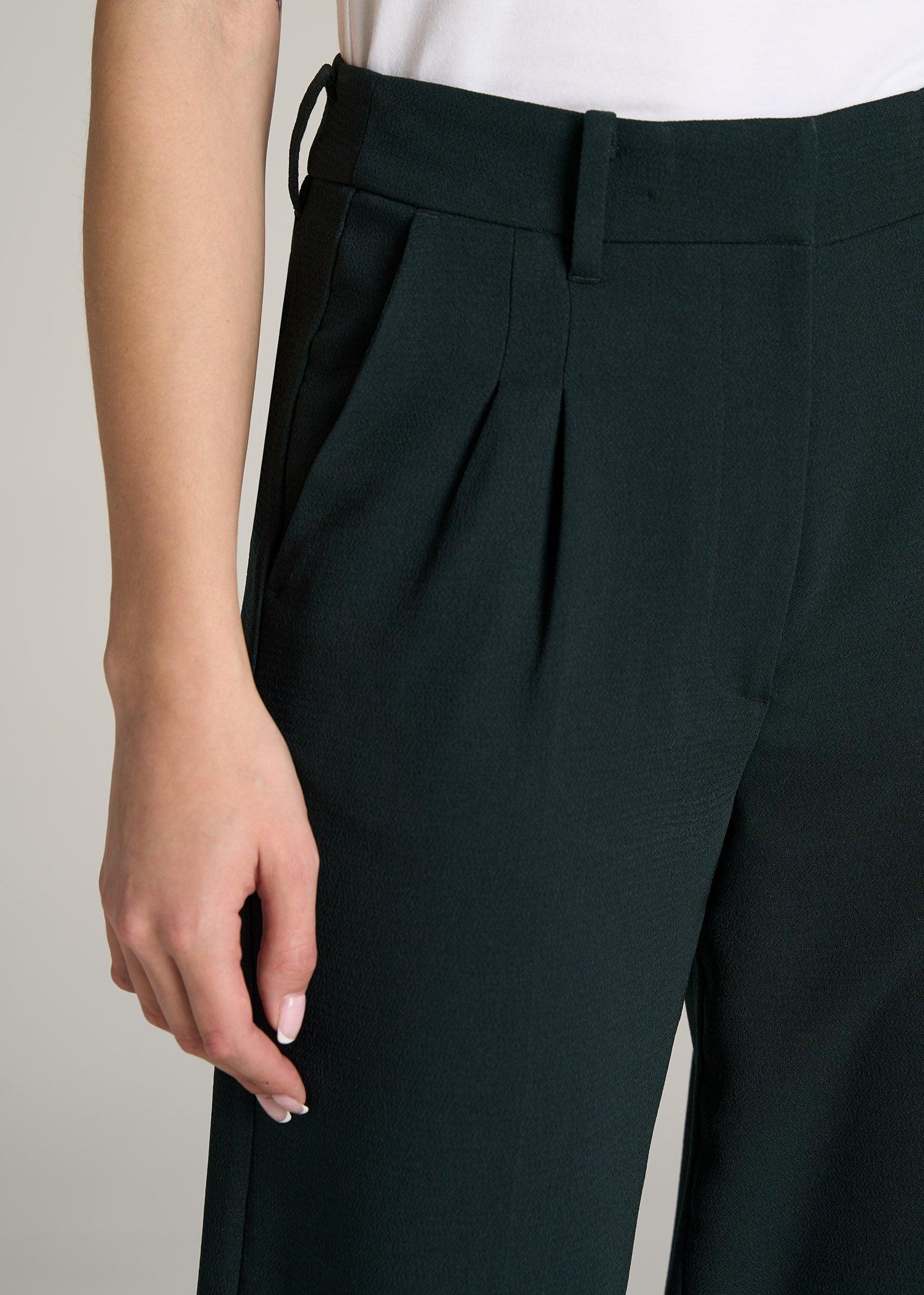 Pleated WIDE Leg Dress Pants for Tall Women in Midnight Green Female Product Image