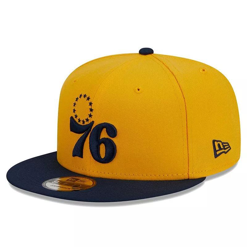 Mens New Era Gold/Navy Philadelphia 76ers Color Pack 2-Tone 9FIFTY Snapback Hat Product Image