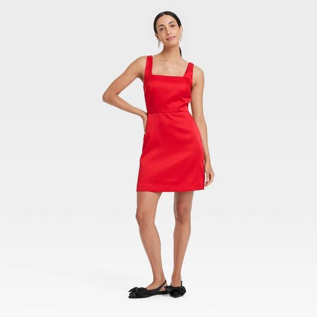 Womens Heavy Satin Mini Dress - A New Day Red 0 Product Image