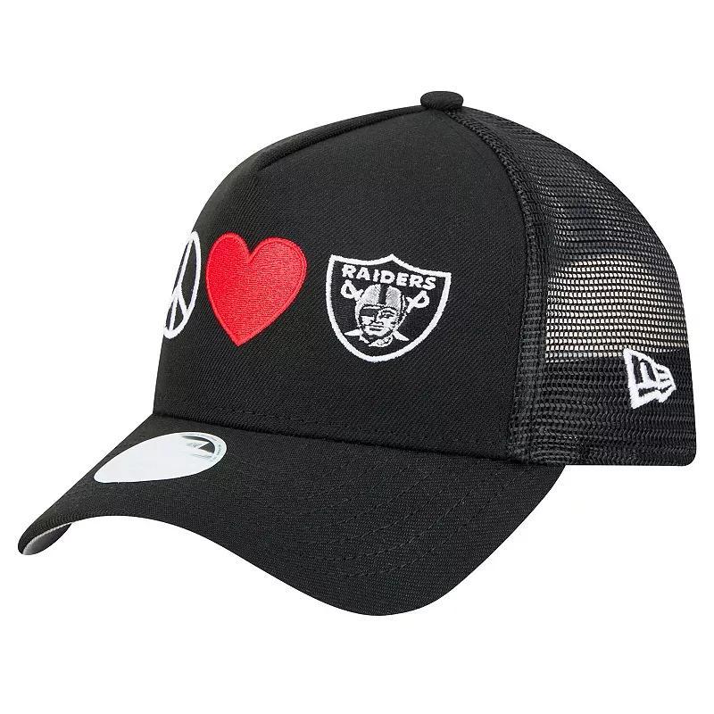 Womens New Era Black Las Vegas Raiders Peace & Love Trucker 9FORTY Adjustable Hat Product Image