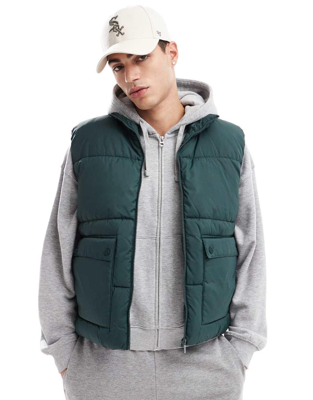 ONLY & SONS padded utility vest in teal Product Image