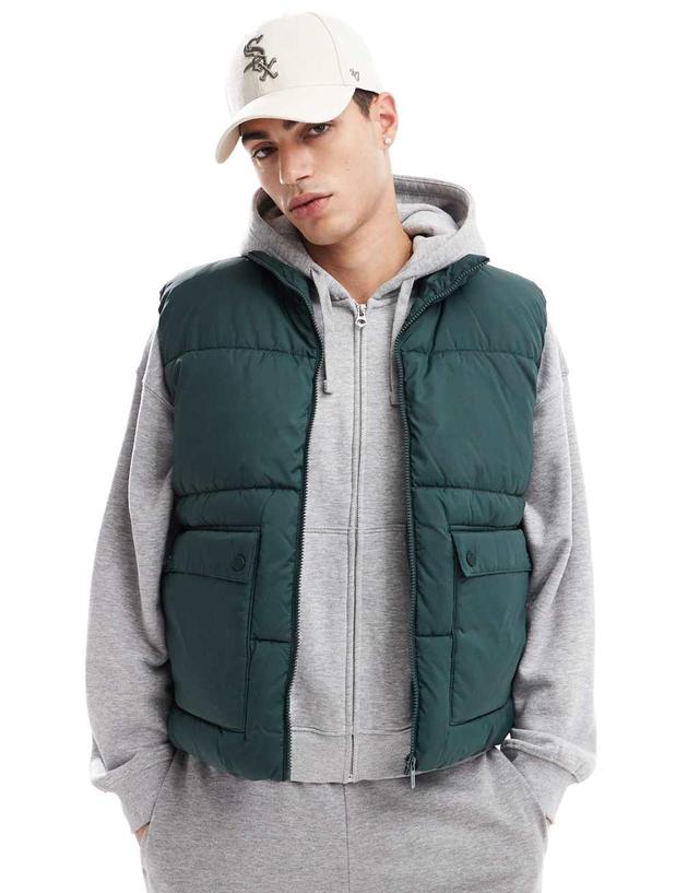 ONLY & SONS padded utility vest in teal Product Image