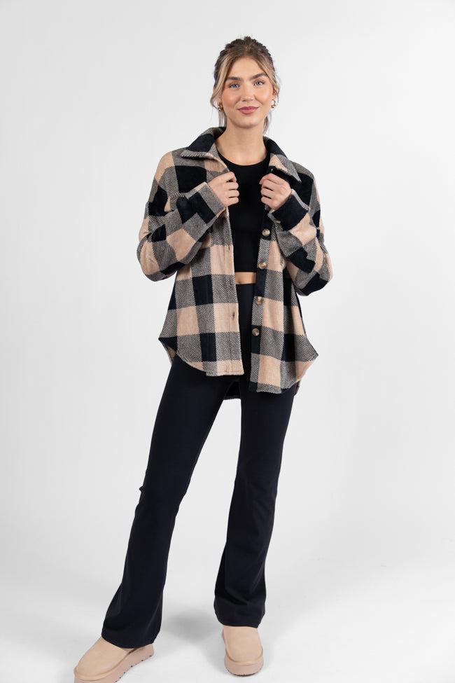 Wind Down Black and Tan Fleece Plaid Shacket SALE Product Image