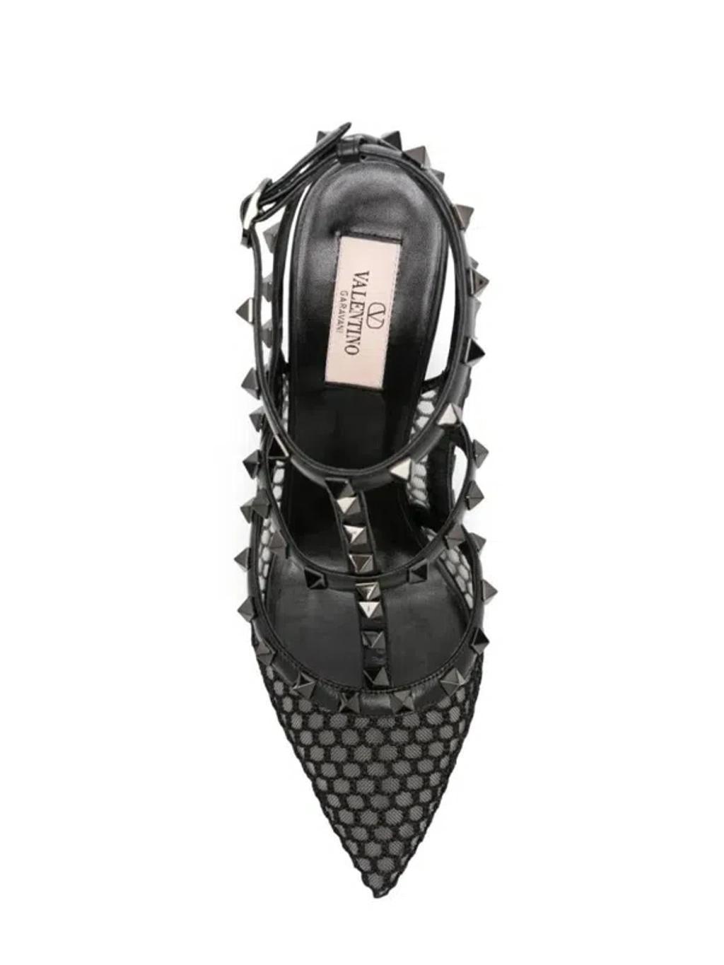 Rockstud 100mm Mesh Pumps In Black Product Image