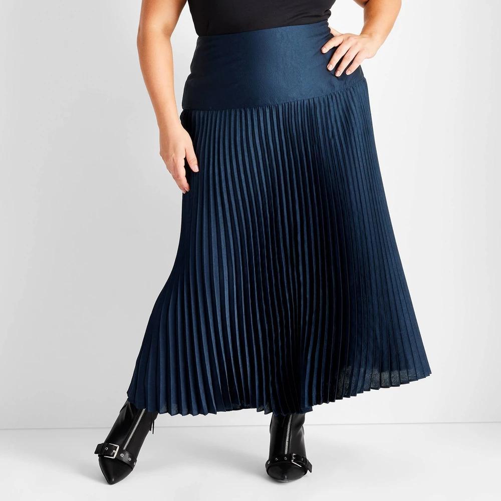 Womens Drop Waist Pleated Ankle Skirt - Future Collective Navy Blue 2X Product Image