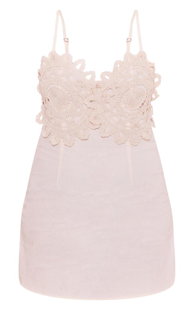 Plus Cream Crochet Bust Detail Linen Look Bodycon Dress Product Image