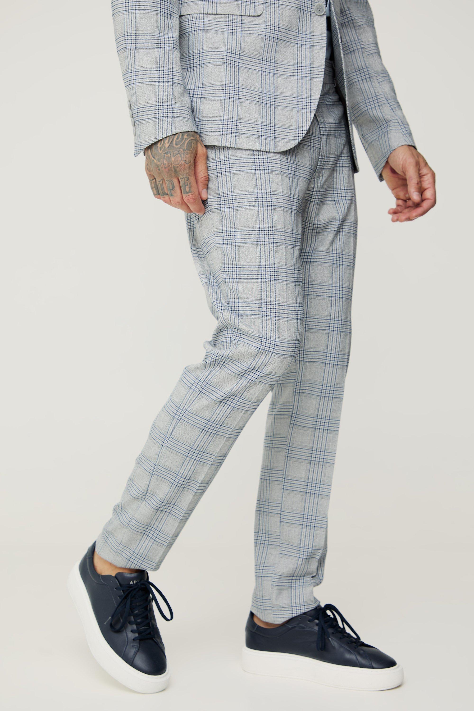 Tall Plaid Skinny Fit Pants | boohooMAN USA Product Image