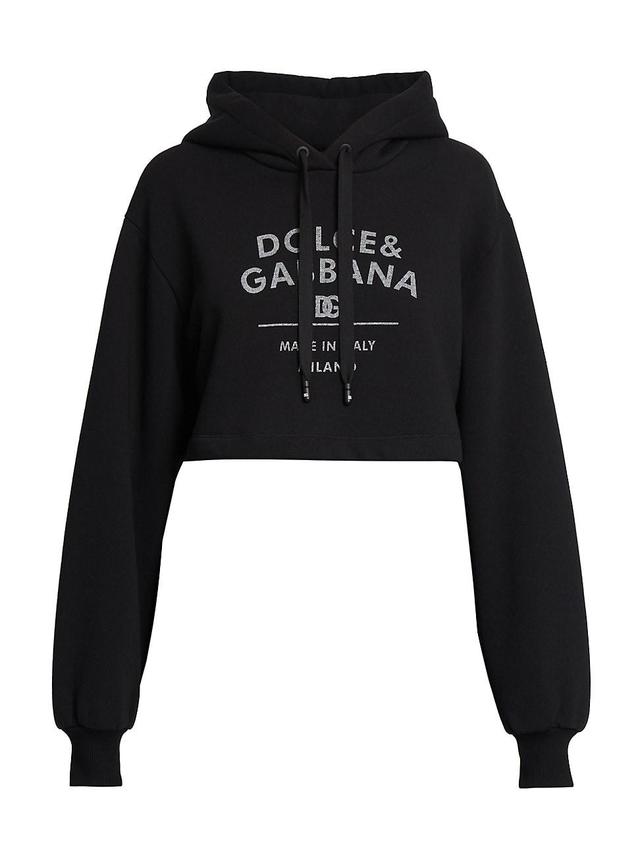 Womens Logo Cotton-Blend Crop Hoodie Product Image