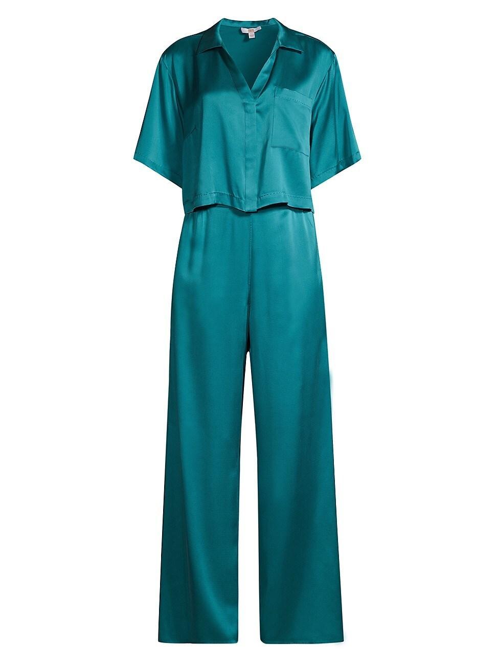 Womens Washable Silk High-Rise Pants 2-Piece Pajama Set Product Image