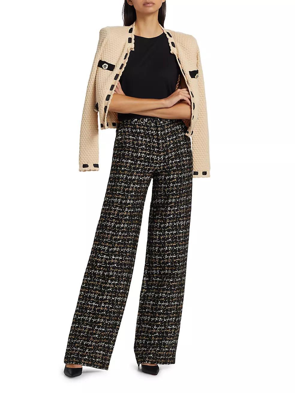 Livvy Houndstooth Tweed High-Rise Straight-Leg Pants Product Image