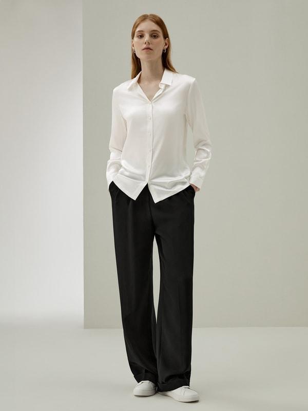 Classic Pearl Button Silk Shirt Product Image