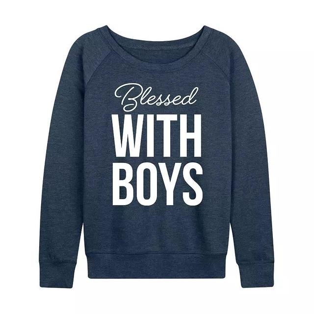 Womens Blessed With Boys Lightweight French Terry Sweatshirt, Girls Grey Indigo Product Image