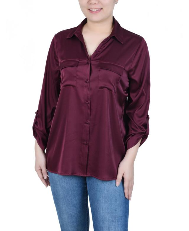 Ny Collection Womens 3/4 Sleeve Roll Tab Satin Blouse Product Image