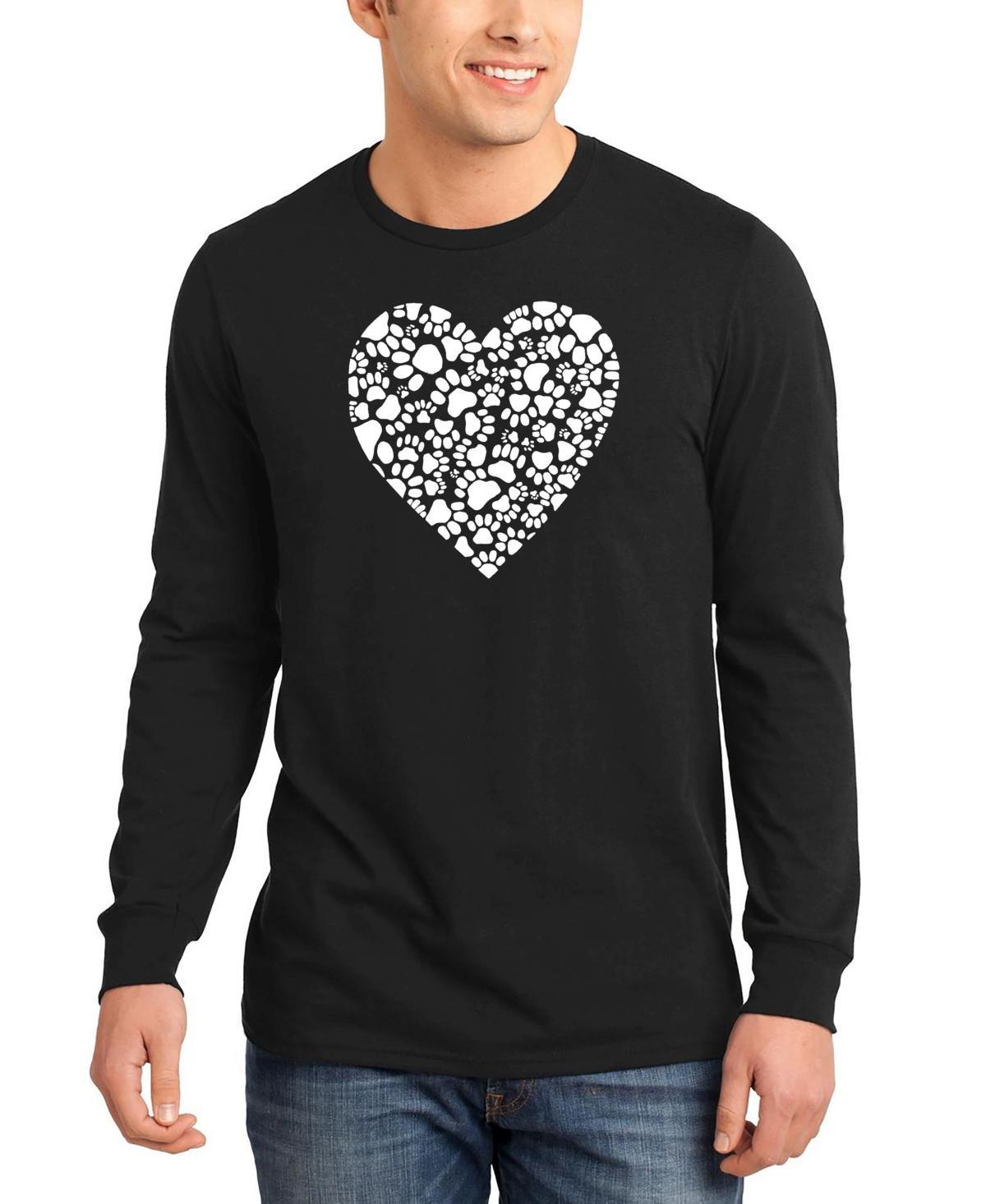 Mens Paw Prints Heart Word Art Long Sleeve T-shirt Product Image