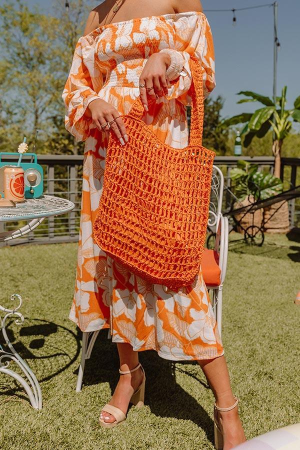 Somewhere In The Tropics Woven Tote In Orange Product Image