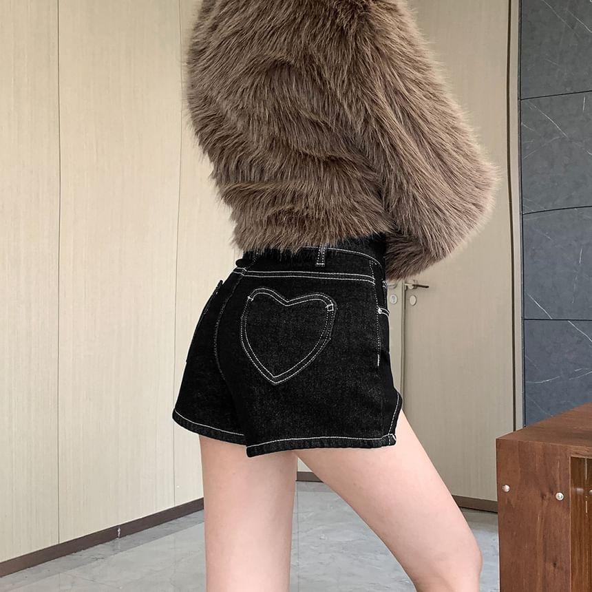 High Waist Leopard Print Denim Hot Pants Product Image