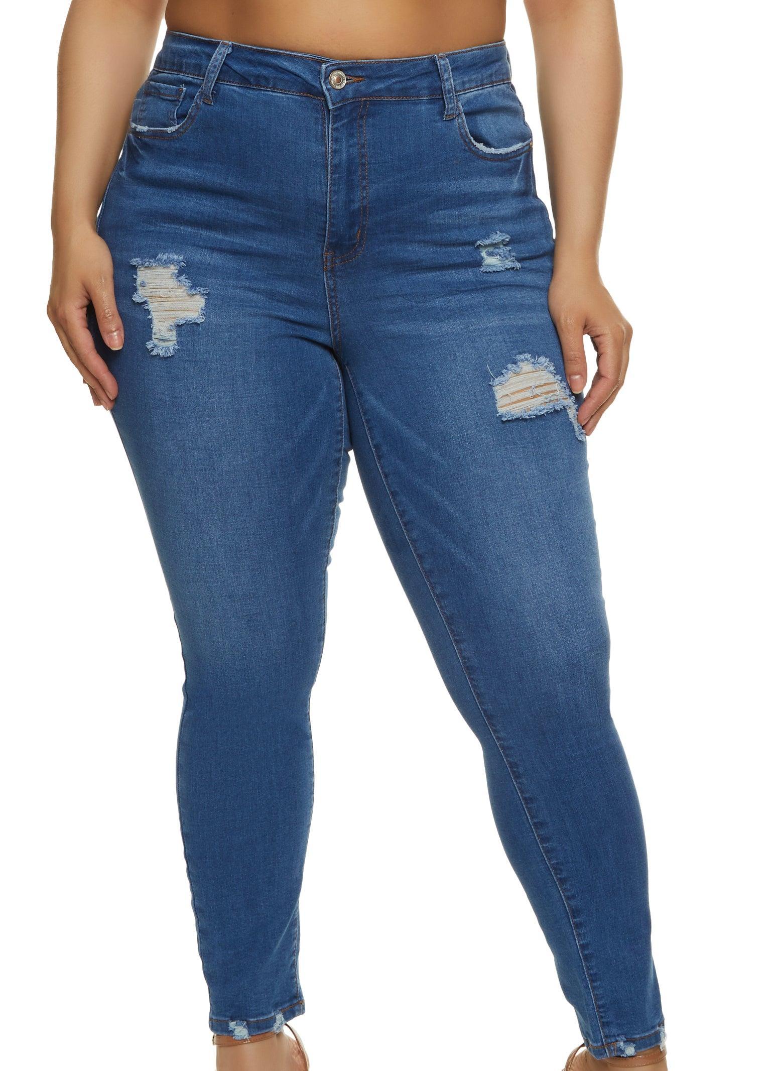 Womens Plus Size WAX High Waisted Distressed Jeans product image