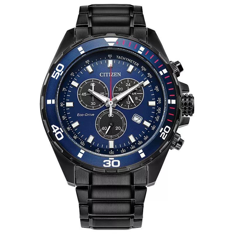 Citizen Mens Eco-Drive Weekender Stainless Steel Chronograph Blue Dial Bracelet Watch Black Product Image