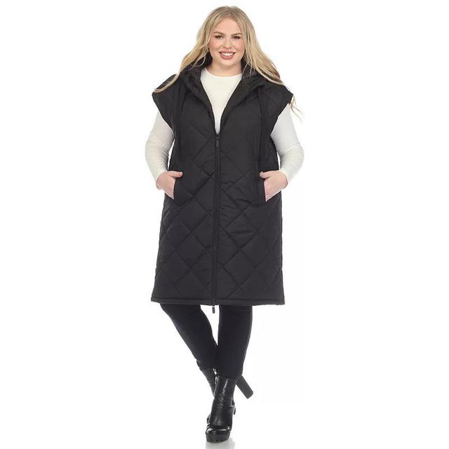 Plus Size White Mark Long Hooded Puffer Vest, Womens Black Product Image