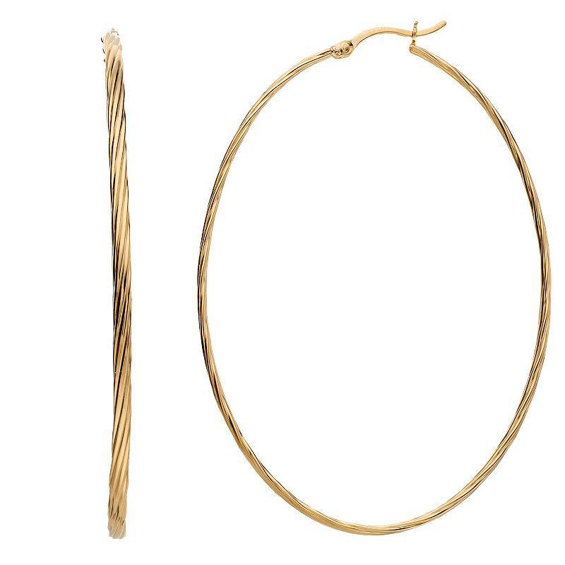 14k Gold Vermeil Textured 60 mm Oval Hoop Earrings, Womens Product Image