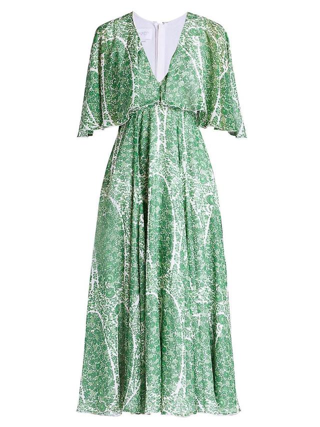 Womens Floral Silk Flutter-Sleeve Midi-Dress Product Image