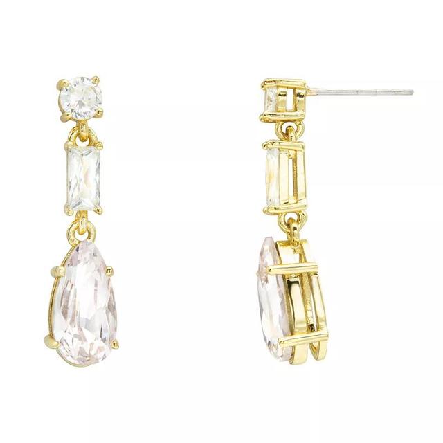 Brilliance Gold Tone Light Pink Crystal & Clear Cubic Zirconia Linear Drop Earrings, Womens, Gold Tone Pink Product Image