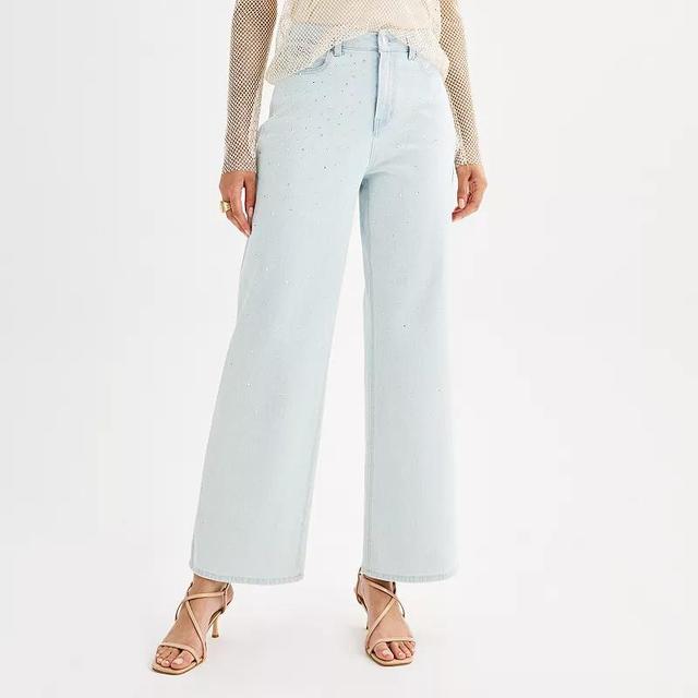 Womens INTEMPO Denim Rhinestone Pants Light Blue Product Image