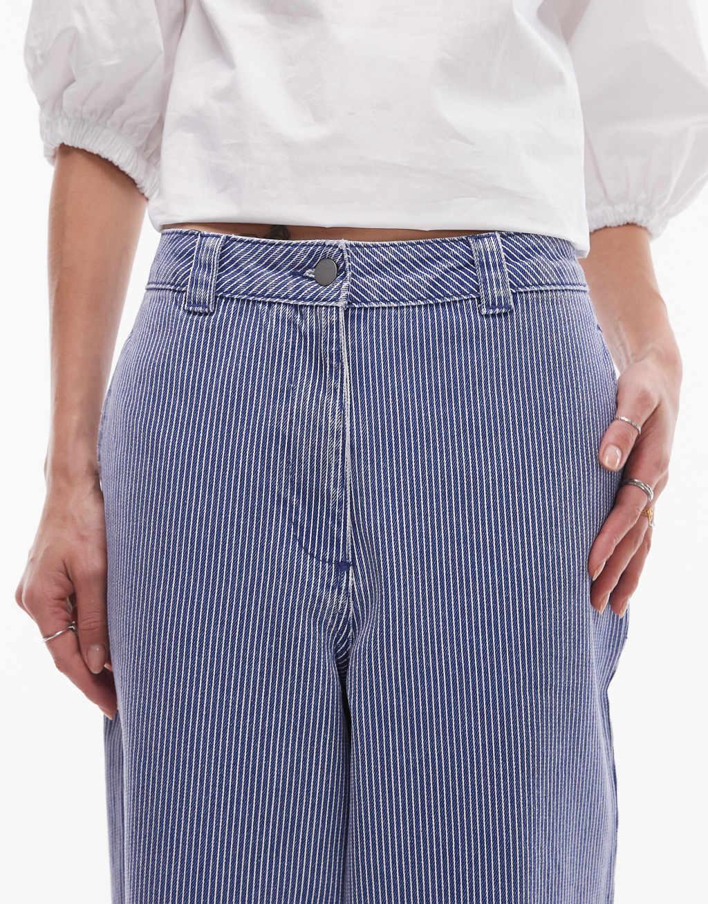 Topshop straight leg striped pants in blue Product Image