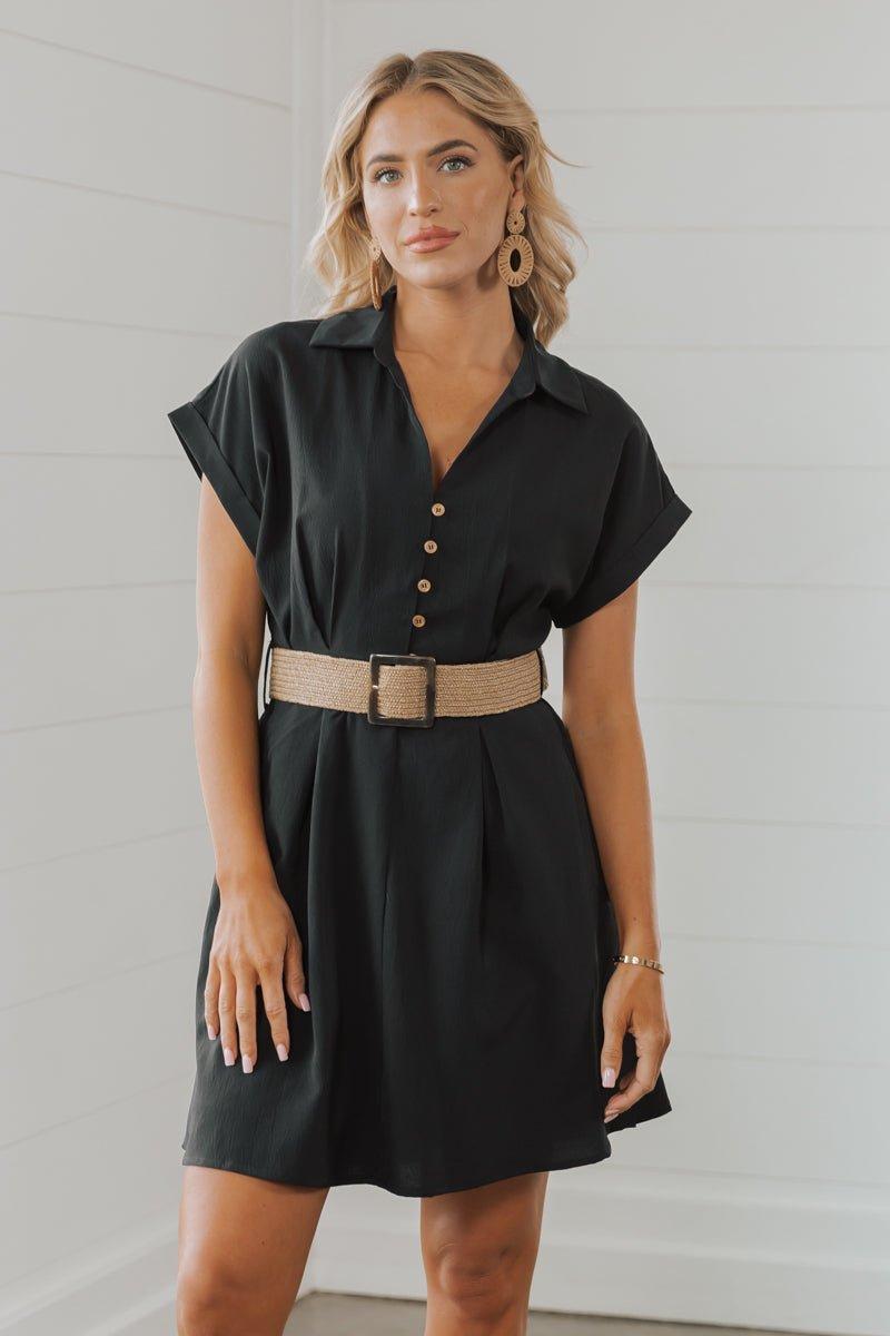 Belted V Neck Mini Dress - FINAL SALE Product Image