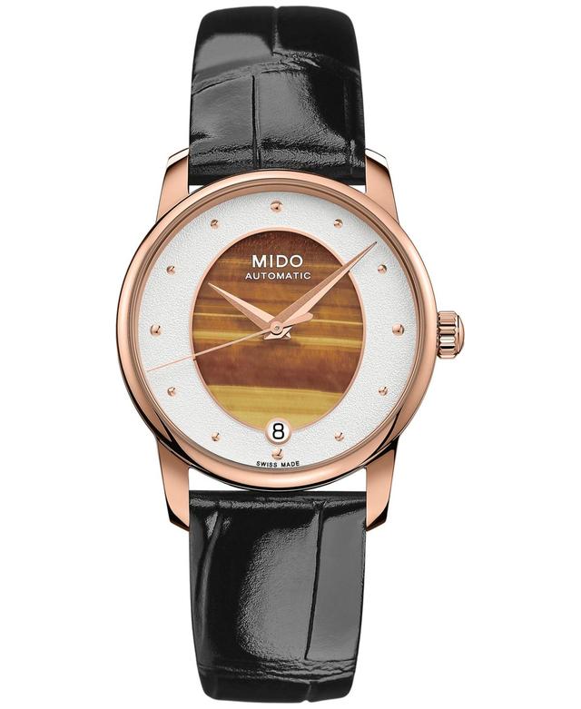 Mido Womens Swiss Automatic Baroncelli Black Leather Strap Watch 33mm Product Image