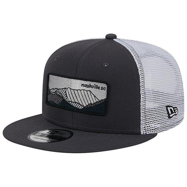 Mens New Era Black/White Nashville SC Outdoor Trucker 9FIFTY Snapback Hat Product Image