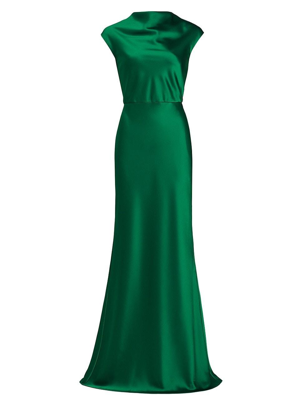 Womens Satin High Cowlneck A-Line Gown Product Image