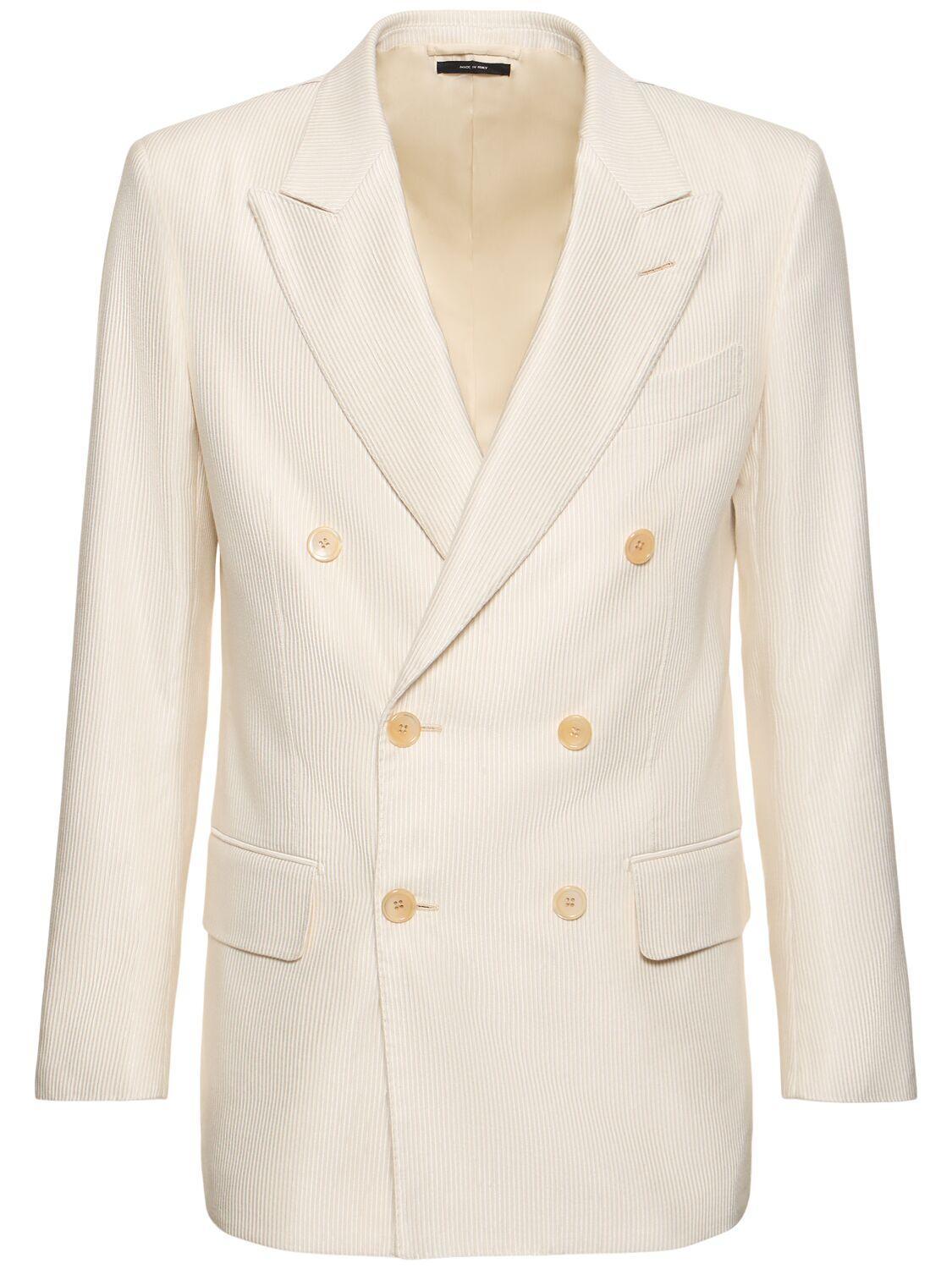 TOM FORD Atticus Double-breasted Silk-canvas Suit Jacket In Ivory Product Image