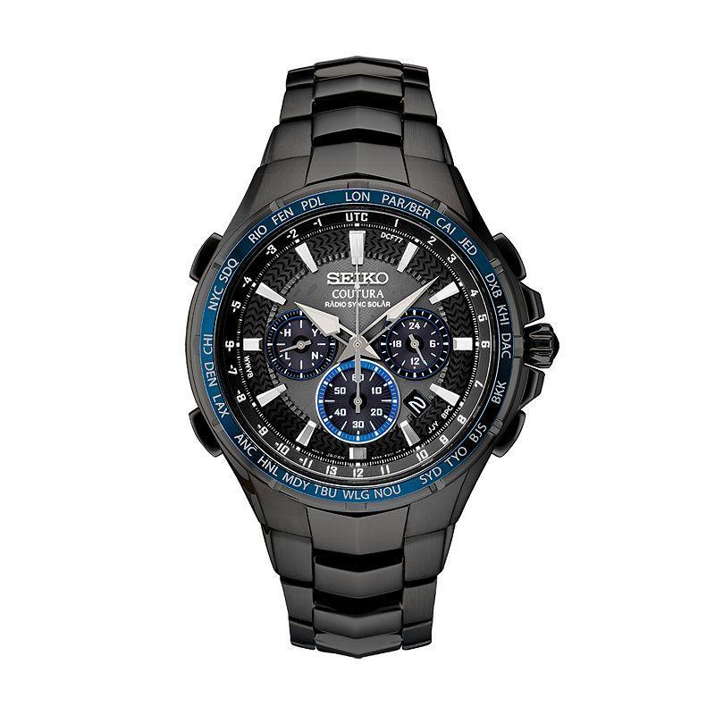 Seiko Mens Coutura Stainless Steel Radio Sync Solar Watch - SSG021 Black Product Image