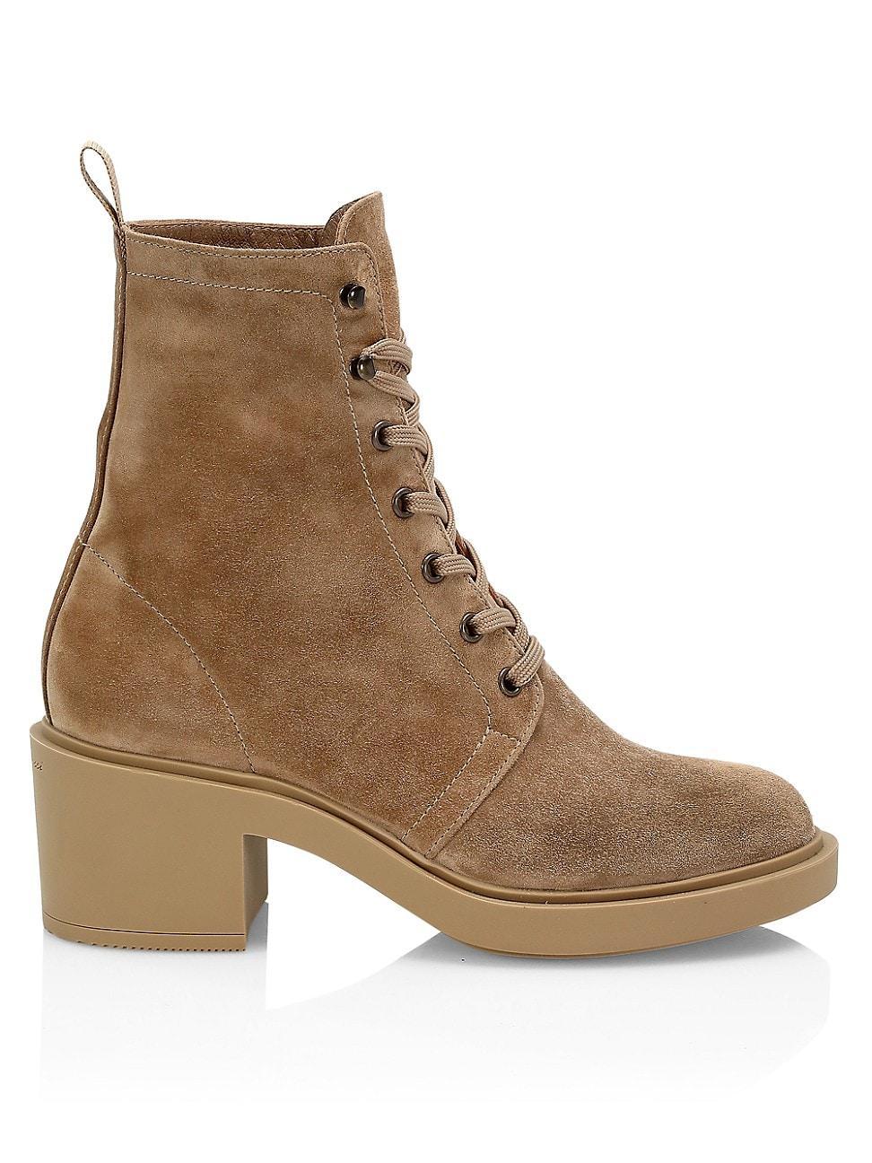 Womens Block-Heel Suede Combat Boots Product Image